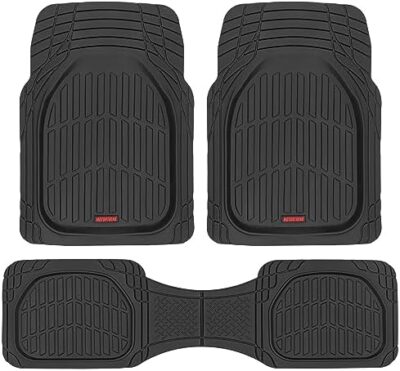 Motor Trend FlexTough Floor Mats for Cars, Deep Dish All-Weather Mats, Waterproof Trim-To Fit Automotive Floor Mats for Cars Trucks SUV, Universal Floor Liner Car Accessories, Black, Full Set