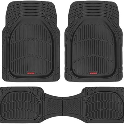 Motor Trend FlexTough Floor Mats for Cars, Deep Dish All-Weather Mats, Waterproof Trim-To Fit Automotive Floor Mats for Cars Trucks SUV, Universal Floor Liner Car Accessories, Black, Full Set