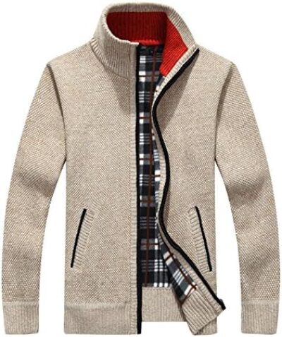 Yeokou Men's Shawl Collar Cardigans Slim Fit Button Cable Knit Black Sweater Pockets