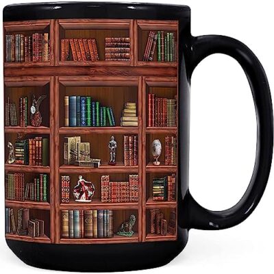 Library Bookshelf Mug Gifts For Book Lovers Women - Library Coffee Mug Book Coffee Mug Book Mug Book Club Cup Bookish Items Bookworm Mug Librarian Book Lovers Gifts for Readers Writer Black 15oz