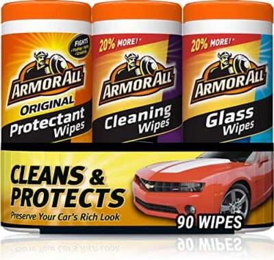 Armor All Protectant, Glass and Cleaning Wipes, Wipes for Car Interior and Car Exterior, 30 Count Each (Pack of 3)