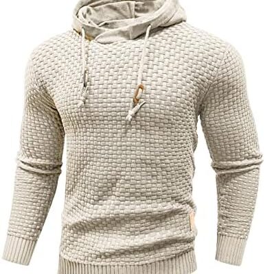 Zaitun Mens Hooded Sweatshirt Long Sleeve Solid Knitted Hoodie Pullover Sweater