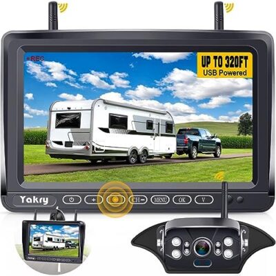 RV Backup Camera Wireless Plug and Play: Pre-Wired for Furrion System Recording Wide View Rear View Camera Clear Night Vision HD 1080P 7” Touch Key Monitor for Trailer Camper Motorhome Yakry Y27-N