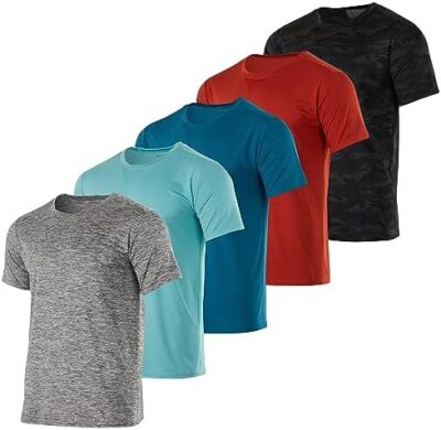 Real Essentials 5 Pack: Men’s Short Sleeve Dry Fit Active Crew Neck T Shirt - Athletic Running Gym Workout Tee Tops