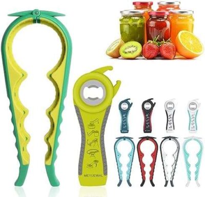 Jar Opener Bottle Opener for Weak Hands, 5 in 1 Multi Function Can Opener Bottle Opener Kit with Silicone Handle Easy to Use for Children, Elderly and Arthritis Sufferers (NEW GREEN)