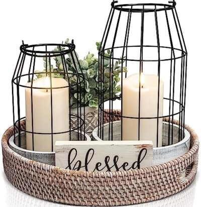 Rustic Farmhouse Lantern Decor - Stylish Decorative Lanterns for Your Living Room, Fireplace Mantle or Kitchen Dining Table - Modern Upscale Beauty for Your Entire Home