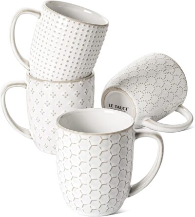 LE TAUCI Coffee Mugs 12 oz, Ceramic Mug Set, Embos...