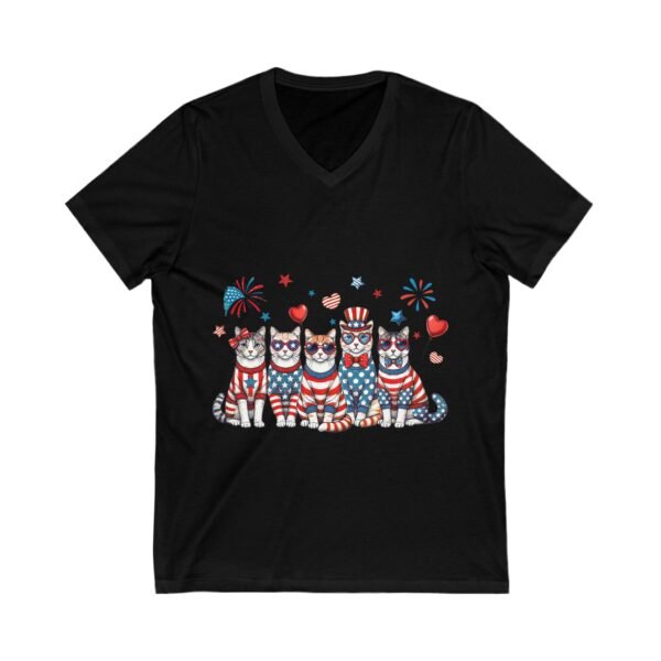 Patriotic Cat V-Neck Tee, 4th of July Shirt, Cat Lover Gift, Unisex T-Shirt, Holiday Apparel, Summer Celebration Top - Image 3