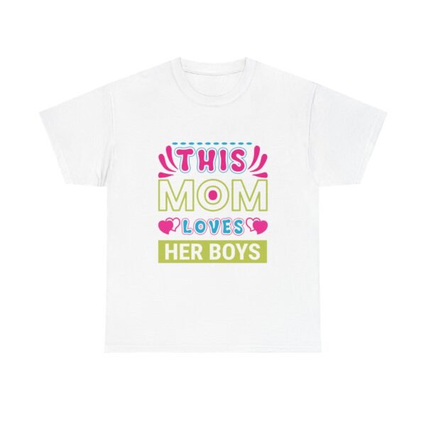 Mom Love Unisex Heavy Cotton Tee - This Mom Loves Her Boys Gift, Family T-Shirt, Cute Mom Shirt, Mother's Day Apparel, Cozy Casual Tee