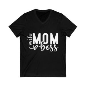 Mom Boss V-Neck Tee, Wife Mom Shirt, Gift for Moms, Casual Family Tee, Mother’s Day Gift, Black Short Sleeve Shirt