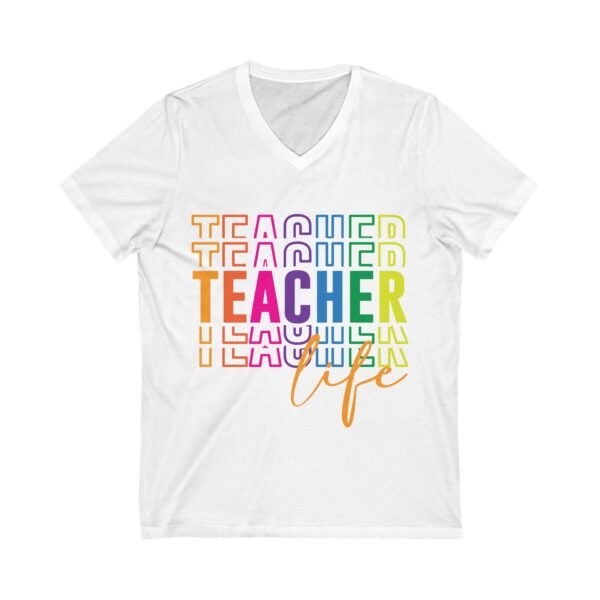 Colorful Teacher Life Tee, Teacher Gift, Education Apparel, Back to School Top, Bright V-Neck Shirt - Image 3