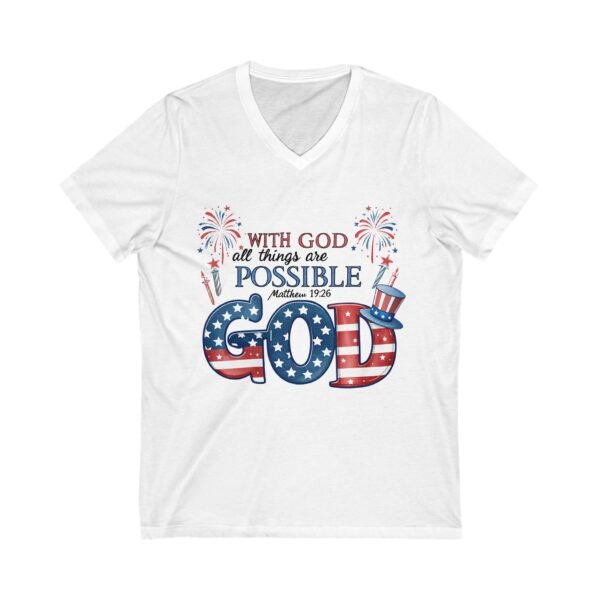 Patriotic God-Inspired V-Neck Tee, Inspirational T-Shirt, Religious Gift, Independence Day Shirt, Faith-Based Apparel, Summer Casual Wear - Image 3