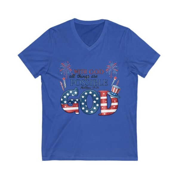 Patriotic God-Inspired V-Neck Tee, Inspirational T-Shirt, Religious Gift, Independence Day Shirt, Faith-Based Apparel, Summer Casual Wear - Image 7