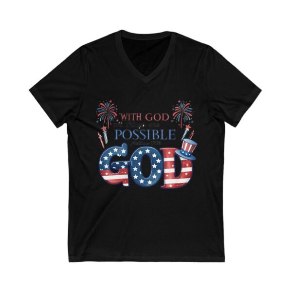 Patriotic God-Inspired V-Neck Tee, Inspirational T-Shirt, Religious Gift, Independence Day Shirt, Faith-Based Apparel, Summer Casual Wear