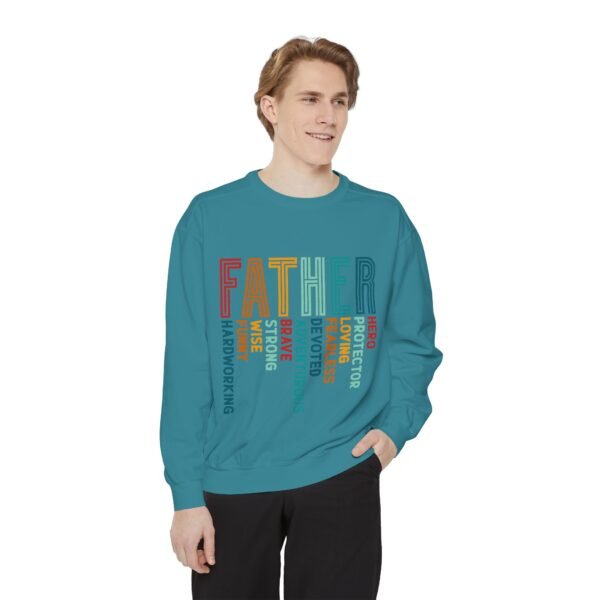 Father’s Day Garment-Dyed Sweatshirt, Dad Gift, Cozy Pullover, Birthday Gift for Dad, Protection and Love Apparel, Unique Dad Sweater - Image 3