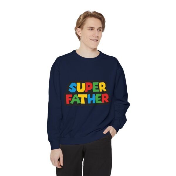 Super Father Garment-Dyed Sweatshirt, Gift for Dad, Father's Day Apparel, Cozy Unisex Sweatshirt, Dad's Day Present, Family Celebration Wear - Image 3