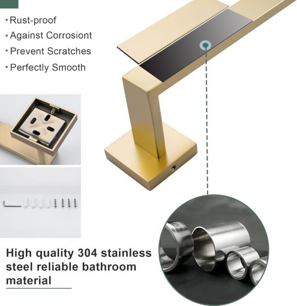Brushed Gold Bathroom Towel Bar Holder Sets Premiu... - Image 7