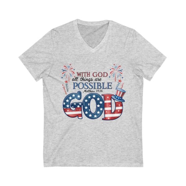 Patriotic God-Inspired V-Neck Tee, Inspirational T-Shirt, Religious Gift, Independence Day Shirt, Faith-Based Apparel, Summer Casual Wear - Image 5