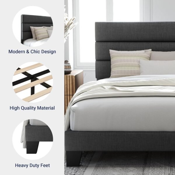 Allewie Queen Size Platform Bed Frame with Fabric ... - Image 7