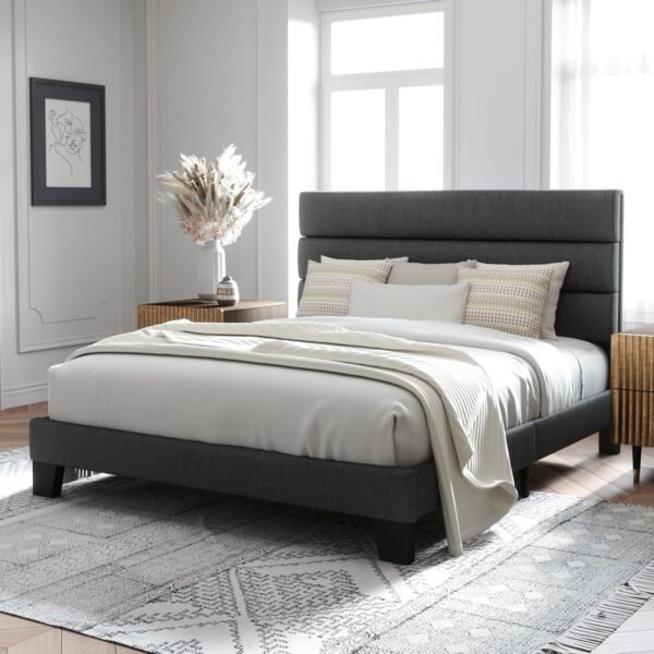 Allewie Queen Size Platform Bed Frame with Fabric ... - Image 4