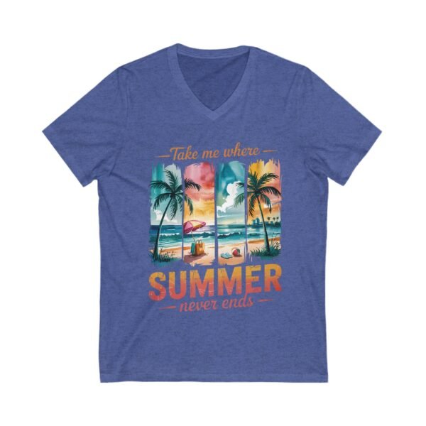 Summer Vibes V-Neck Tee, Tropical Graphic T-Shirt, Beach Lover's Shirt, Vacation Outfit, Casual Summer Top, Gift for Travelers - Image 7