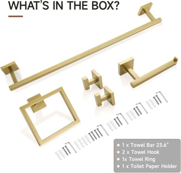 TQKAG 5-Piece Bathroom Accessories Set Brushed Gol... - Image 9