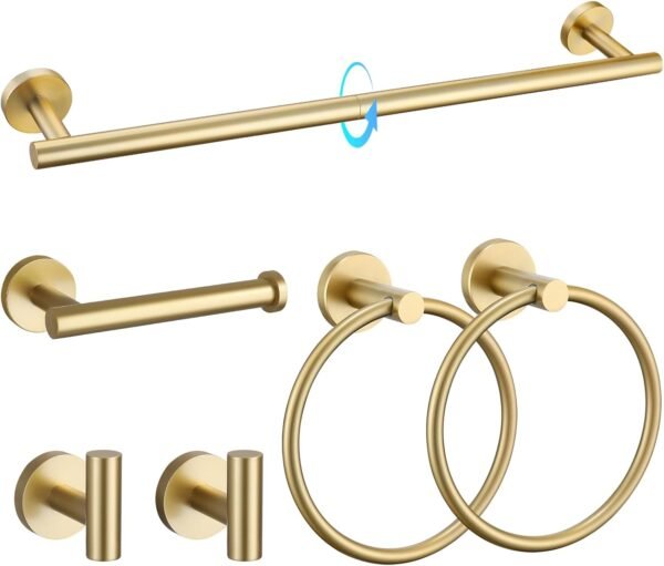 TQKAG Brushed Gold Bathroom Hardware Set 6-Piece B... - Image 2