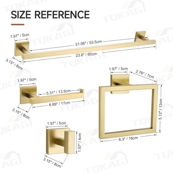 TQKAG 5-Piece Bathroom Accessories Set Brushed Gol... - Image 8