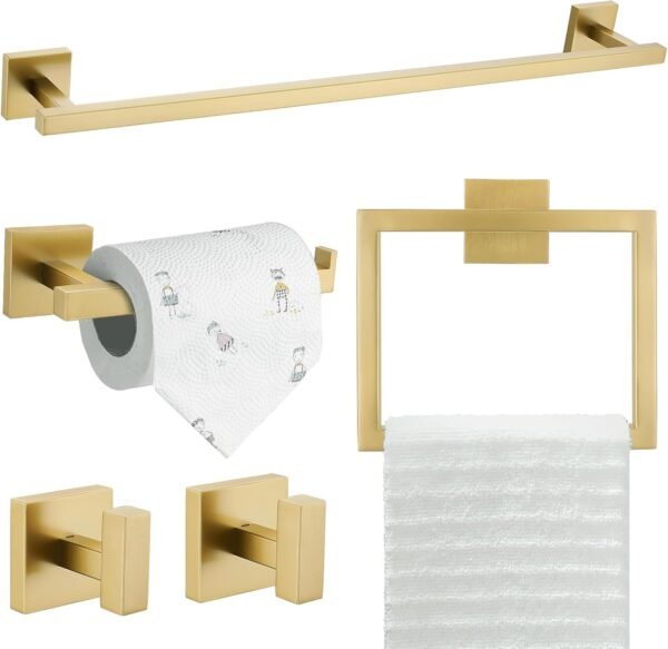 TQKAG 5-Piece Bathroom Accessories Set Brushed Gol... - Image 2