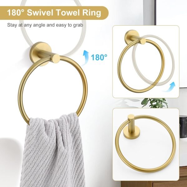 TQKAG Brushed Gold Bathroom Hardware Set 6-Piece B... - Image 4