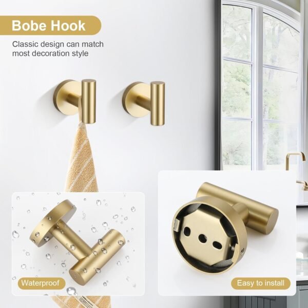 TQKAG Brushed Gold Bathroom Hardware Set 6-Piece B... - Image 5