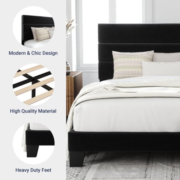 Allewie Queen Size Platform Bed Frame with Velvet ... - Image 7