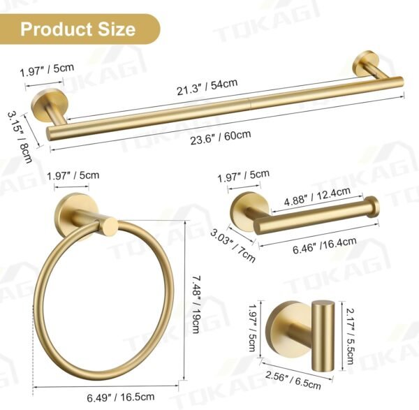 TQKAG Brushed Gold Bathroom Hardware Set 6-Piece B... - Image 7