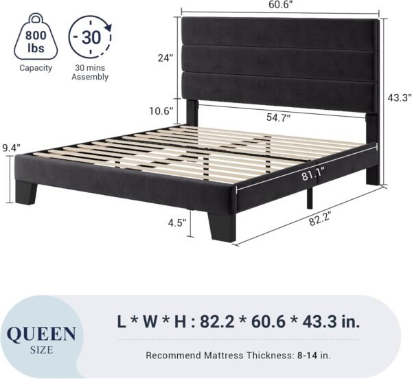 Allewie Queen Size Platform Bed Frame with Velvet ... - Image 3