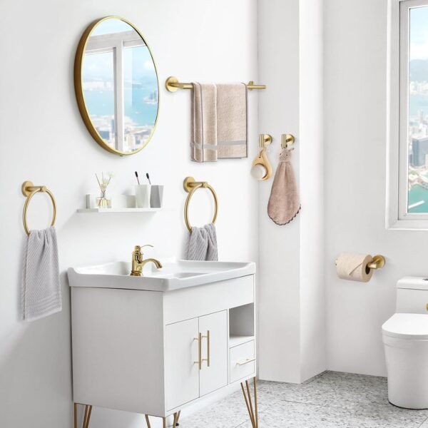 TQKAG Brushed Gold Bathroom Hardware Set 6-Piece B... - Image 8
