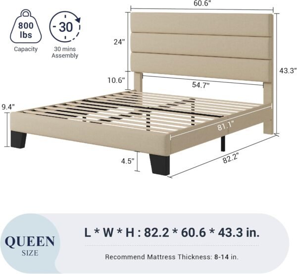 Allewie Queen Size Platform Bed Frame with Fabric ... - Image 3