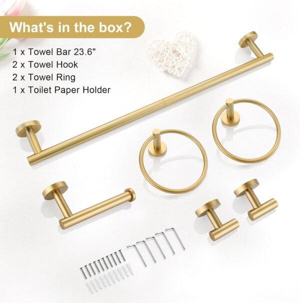 TQKAG Brushed Gold Bathroom Hardware Set 6-Piece B... - Image 9