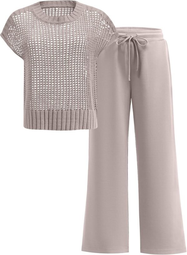ANRABESS Women Two Piece Outfits Crochet Sheer Kni... - Image 2