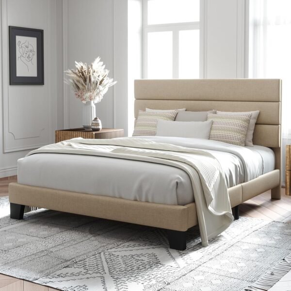 Allewie Queen Size Platform Bed Frame with Fabric ... - Image 4
