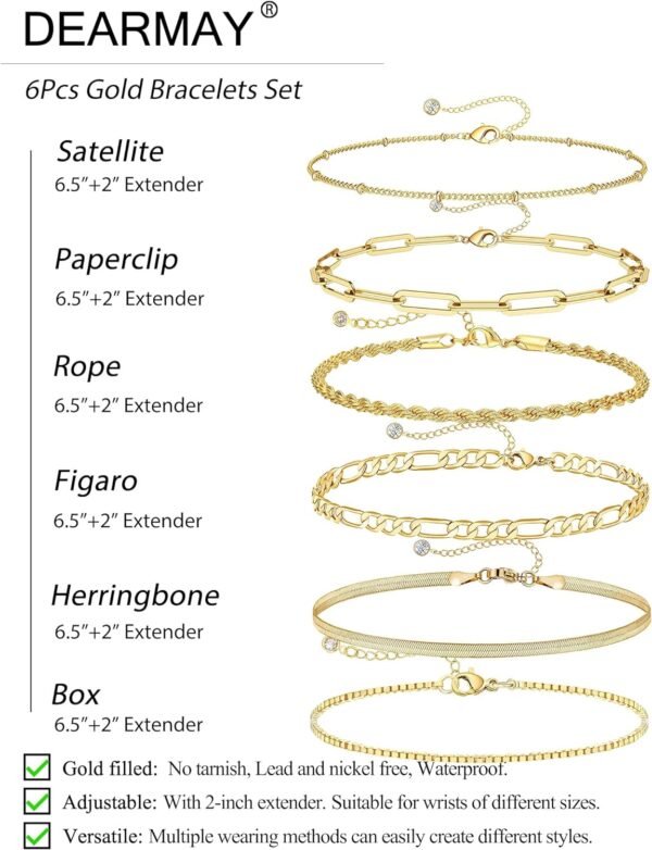 DEARMAY Gold Bracelets for Women Waterproof, 14K R... - Image 6
