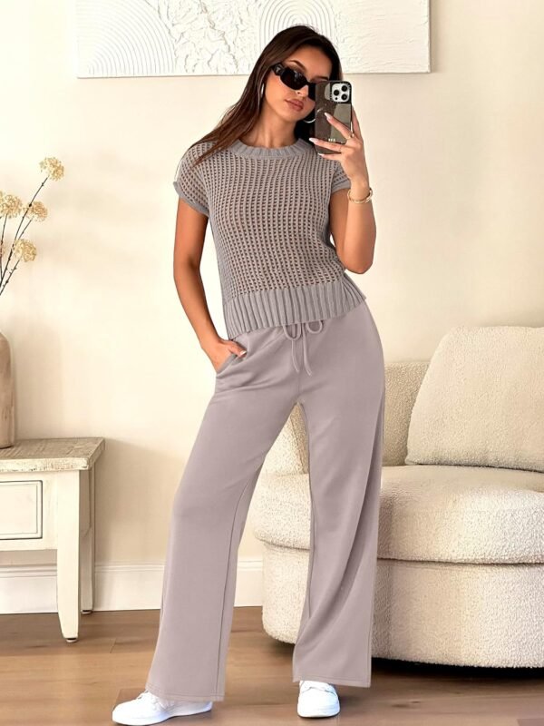 ANRABESS Women Two Piece Outfits Crochet Sheer Kni... - Image 5
