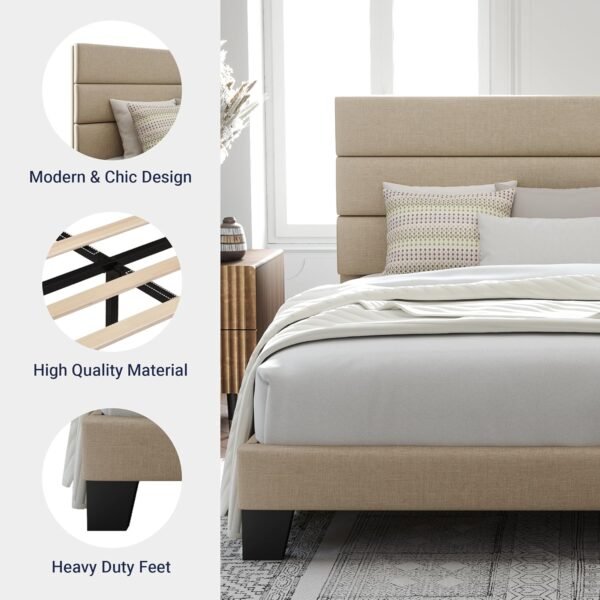Allewie Queen Size Platform Bed Frame with Fabric ... - Image 7