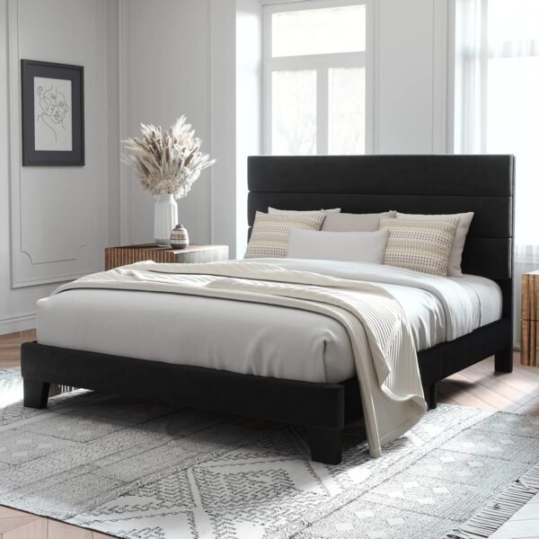 Allewie Queen Size Platform Bed Frame with Velvet ... - Image 2