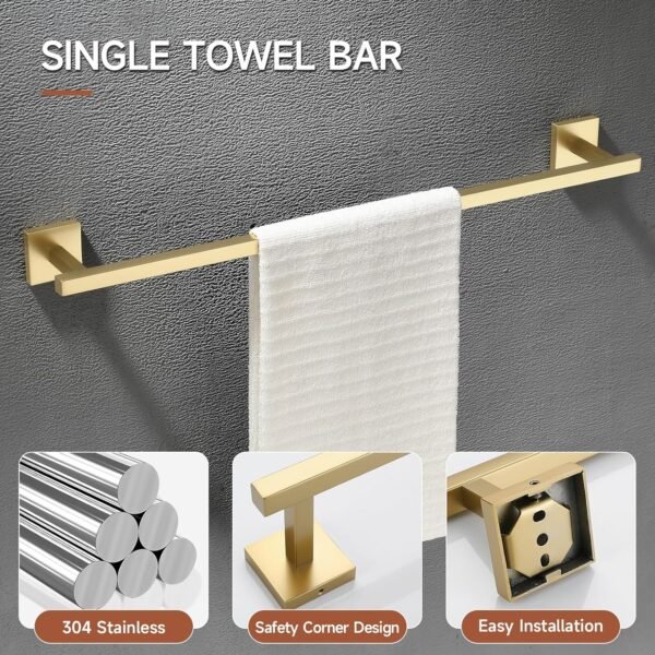 TQKAG 5-Piece Bathroom Accessories Set Brushed Gol... - Image 5