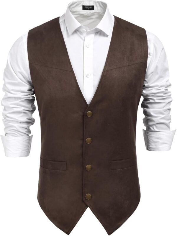 COOFANDY Men's Suede Leather Vest Cowboy Western W... - Image 2