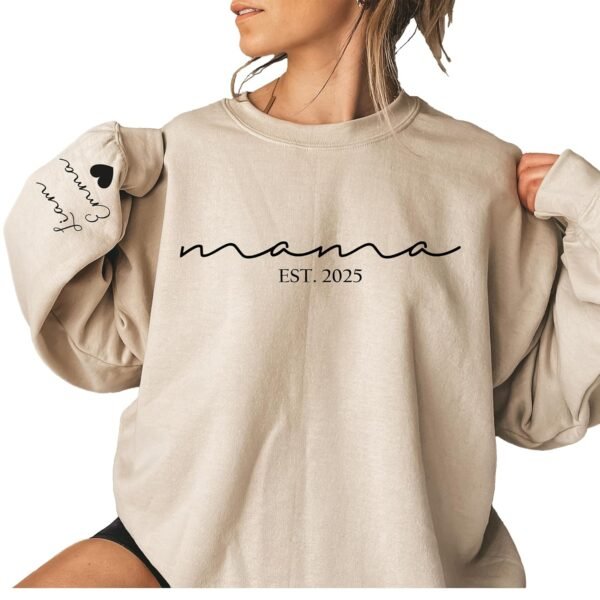 Custom Mama Sweatshirt with Kid Names on Sleeve Pe... - Image 2