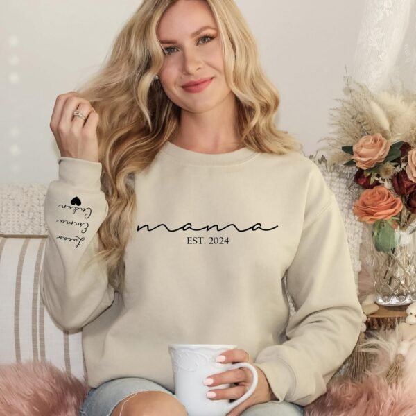 Custom Mama Sweatshirt with Kid Names on Sleeve Pe... - Image 6