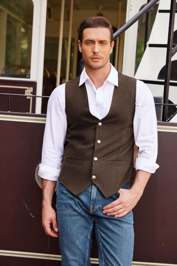 COOFANDY Men's Suede Leather Vest Cowboy Western W... - Image 3