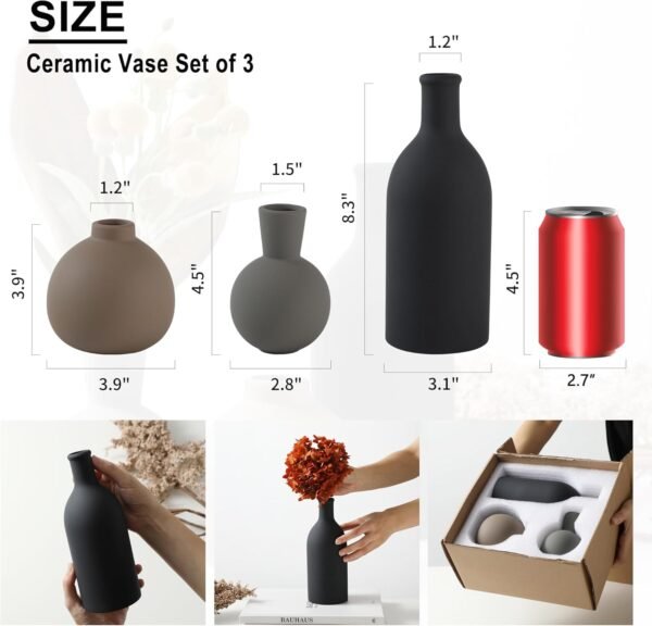 Ceramic Vase Set of 3, Vases Home Decor Rustic Far... - Image 3