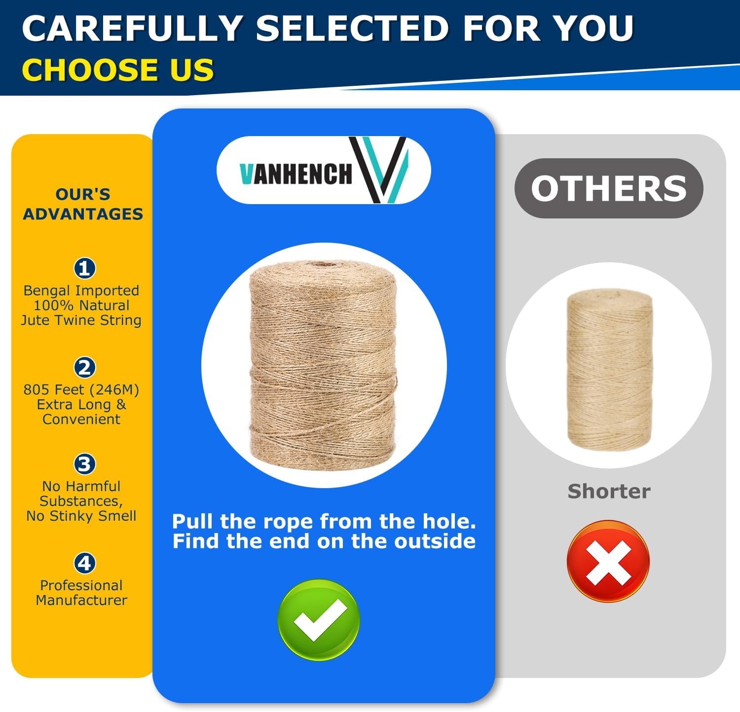 Vanhench 805FT Natural Jute Twine String, Bulk Hem... - Image 3